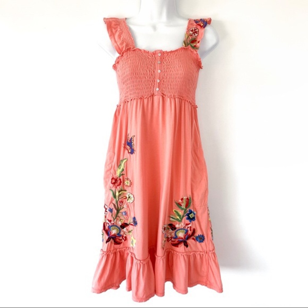 Johnny Was Embroidered Smocked Dress